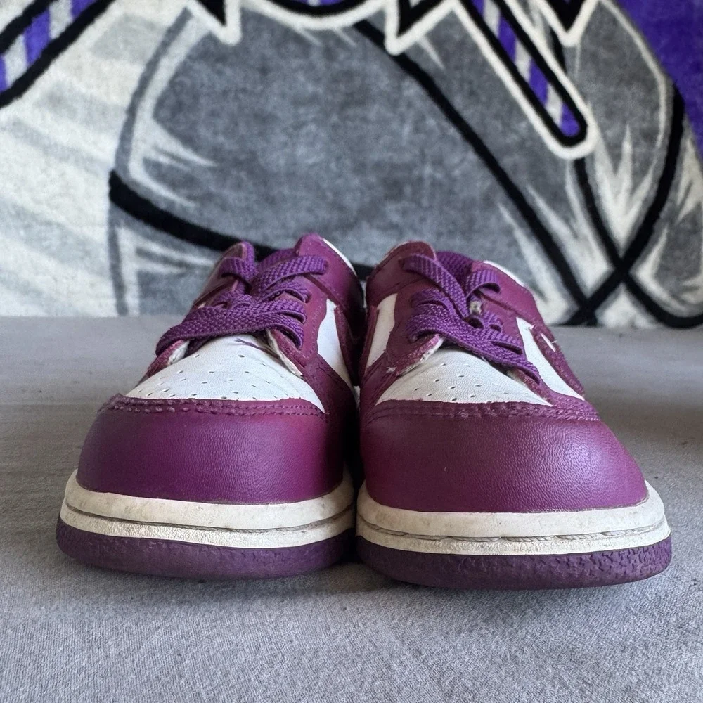Size 9c - Nike Dunk Low White/ Viotech Toddler Shoes ( FB9107-110 )